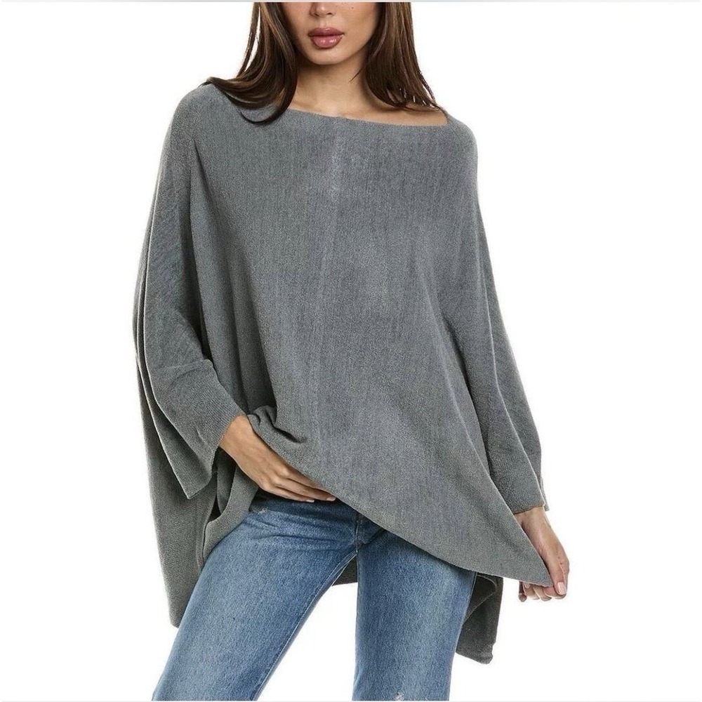 Barefoot Dreams CozyChic Ultra Lite Boatneck Poncho Sweater Gray Oversized S/M